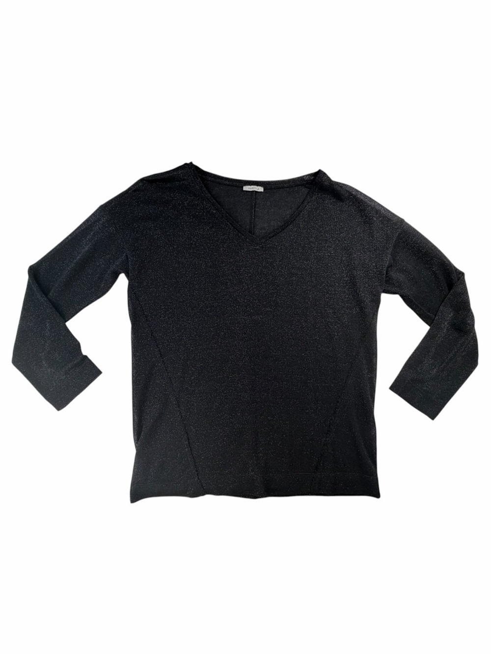 Marella Women’s Black Shimmer V-Neck Knit Sweater In Size Large